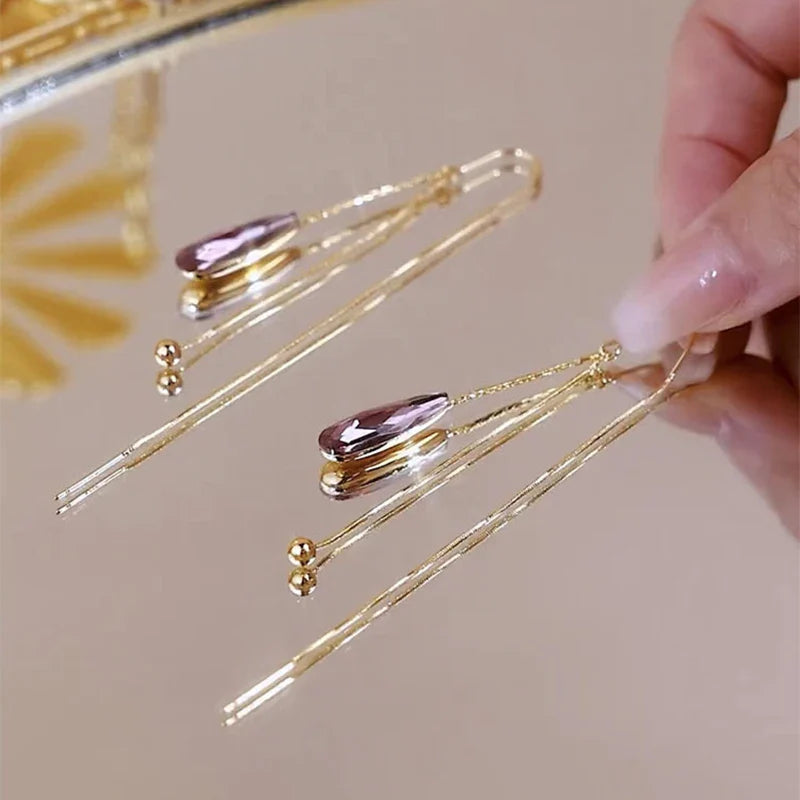 Boucles d'Oreilles Pendantes Goutte d'Eau en Zircon violet