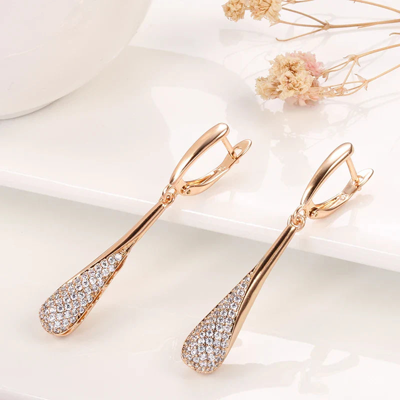Boucles d'Oreilles Pendantes Goutte d'Eau en Zircon pour Femme