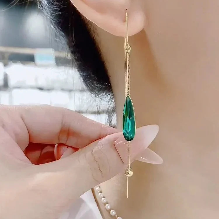 Hængende Øreringe Dråbeformet med Grøn Zircon