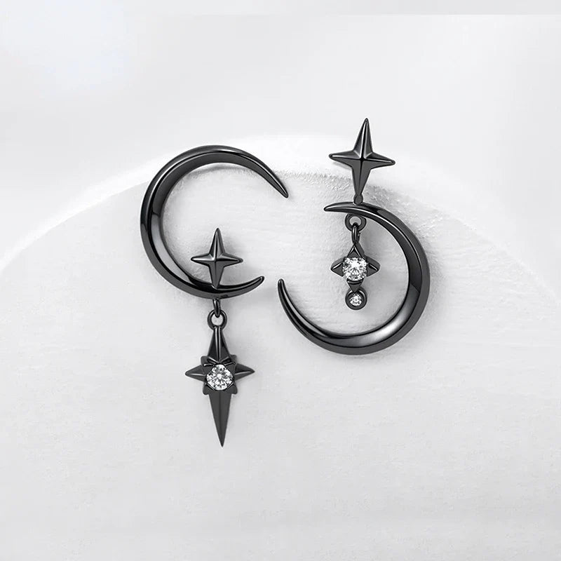 Boucles d'Oreilles Pendantes Lune et Etoiles
