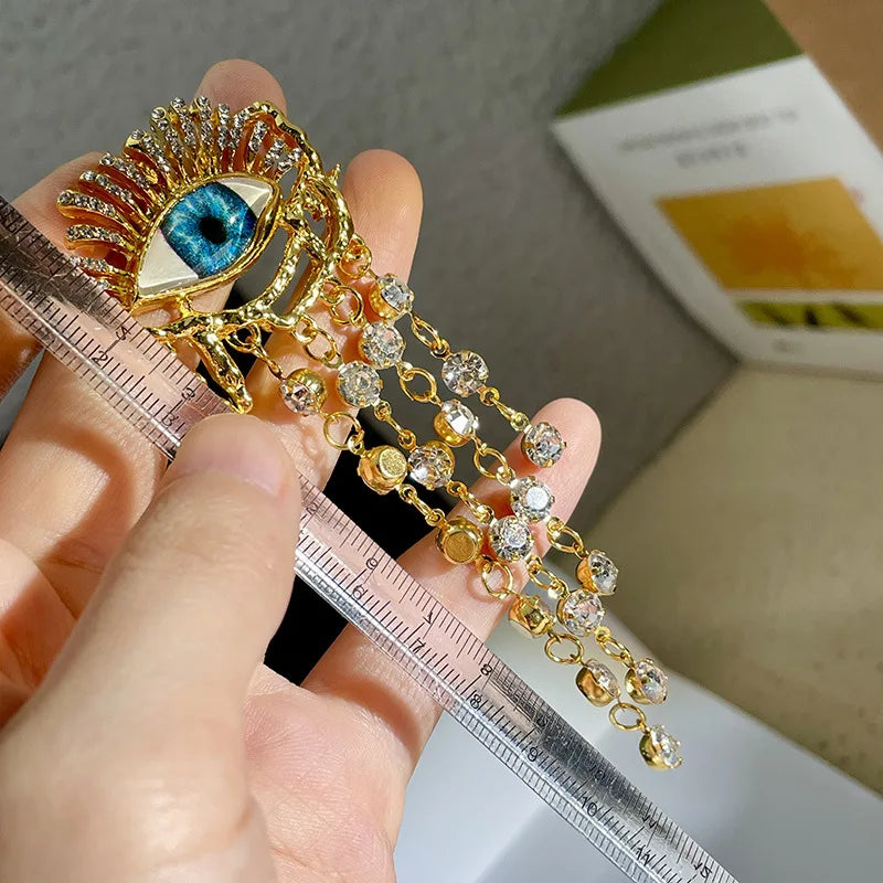 Hængende Øreringe med Blåt Øje og Strass