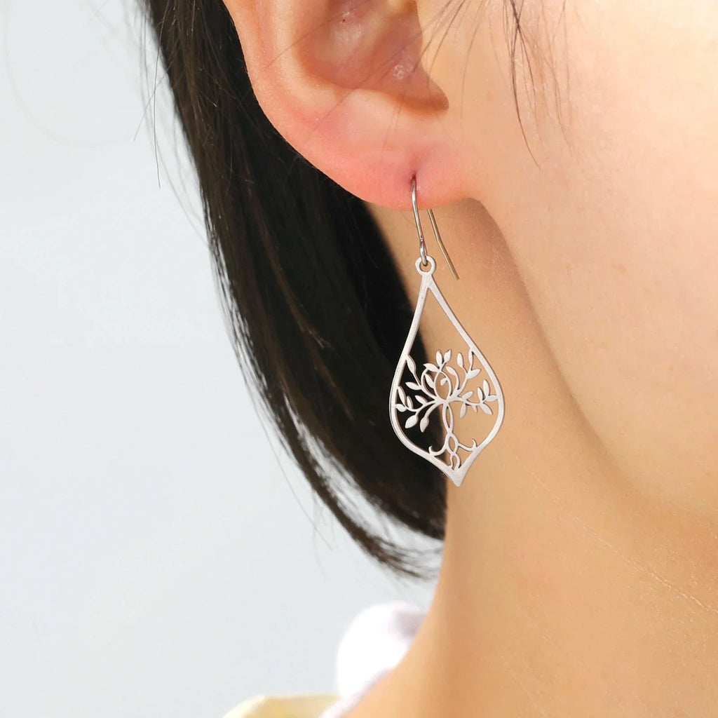 Boucles d'Oreilles Pendantes Ovales Arbre de Vie argent