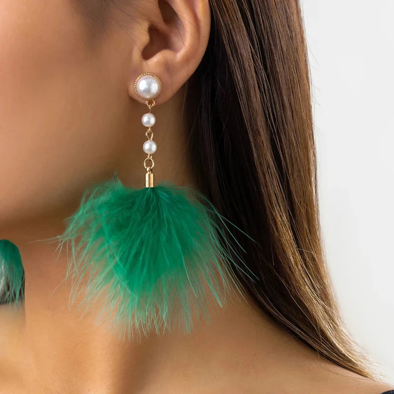Boucles d'Oreilles Pendantes Perles et Plumes 4