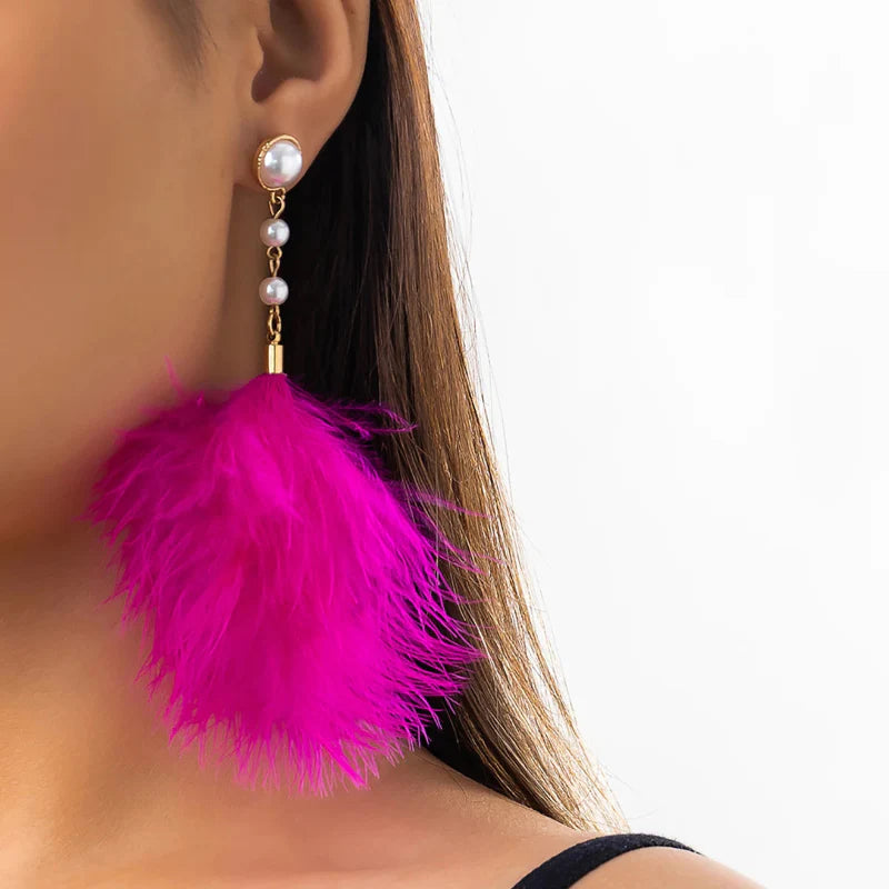 Boucles d'Oreilles Pendantes Perles et Plumes 6