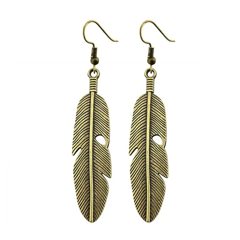 Boucles d'Oreilles Pendantes Plumes pour Femme bronze