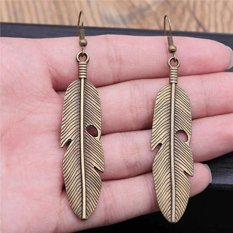 Boucles d'Oreilles Pendantes Plumes pour Femme bronze