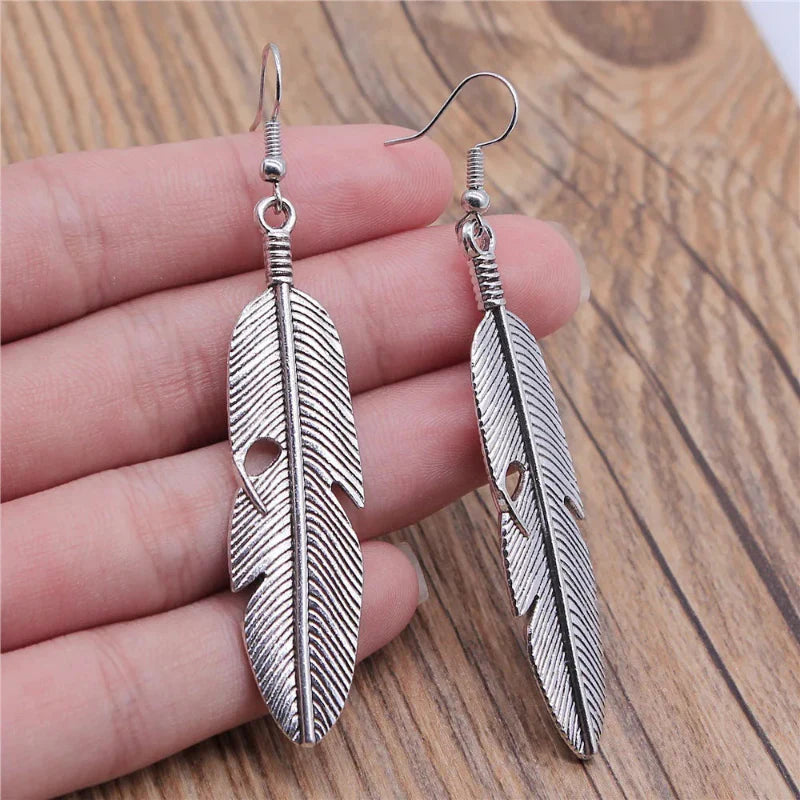 Boucles d'Oreilles Pendantes Plumes pour Femme argent