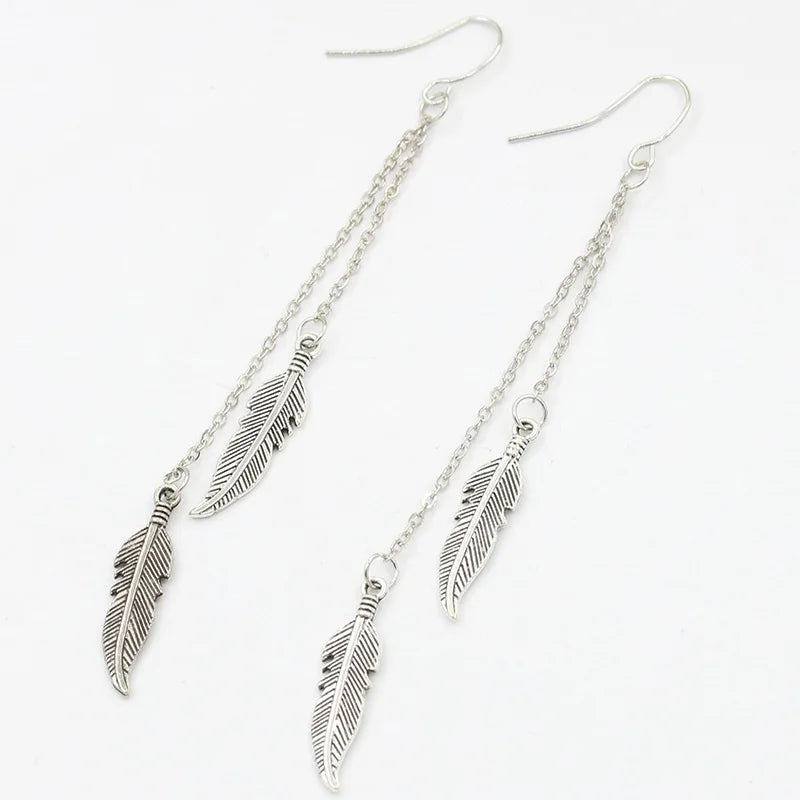 Boucles d'Oreilles Pendantes Plumes argent