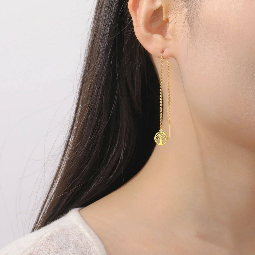 Boucles d'Oreilles Pendantes Pour Femme Arbre de Vie or
