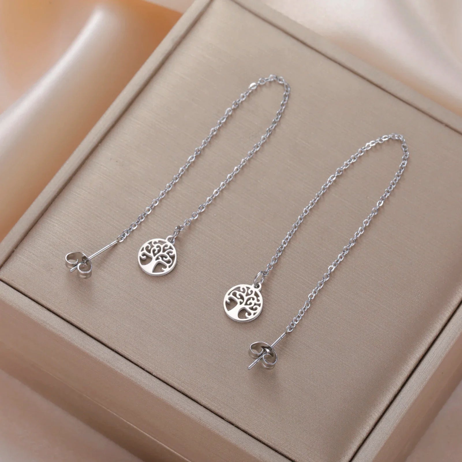 Boucles d'Oreilles Pendantes Pour Femme Arbre de Vie argent