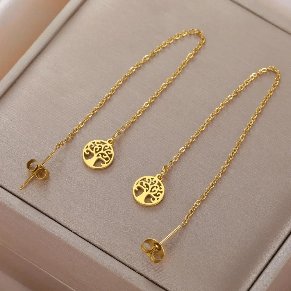 Hængende Øreringe til Kvinder Livets Træ guld