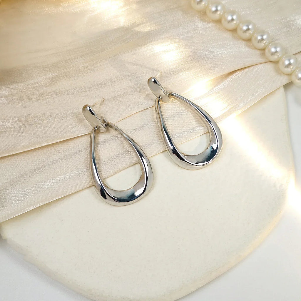 Boucles d'Oreilles Pendantes Rétro Goutte d'Eau argent