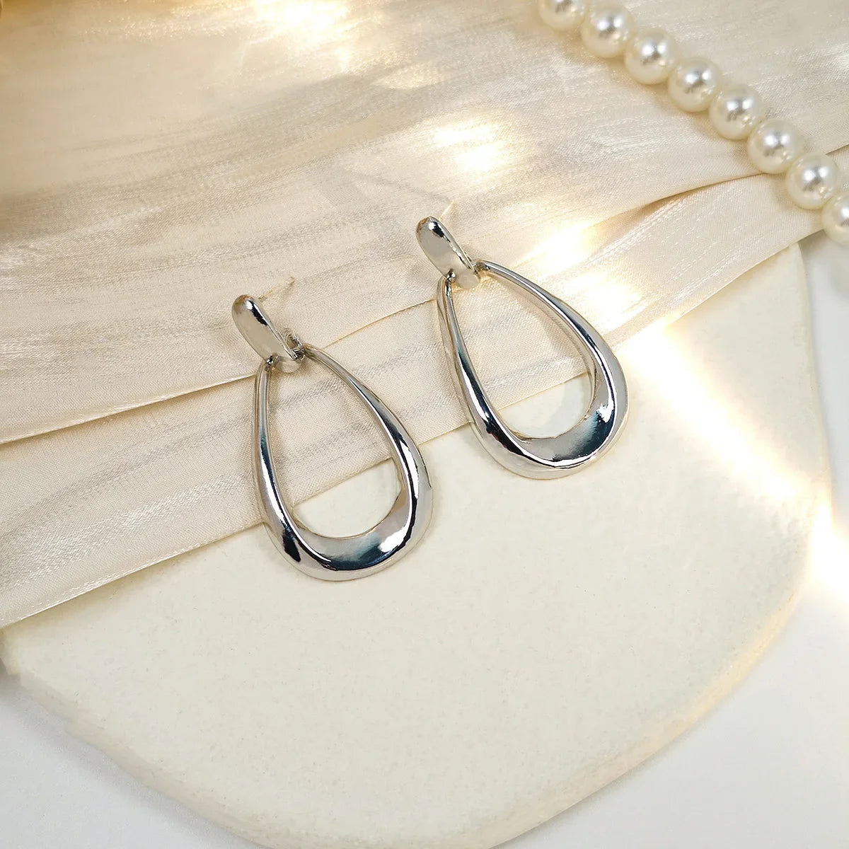 Boucles d'Oreilles Pendantes Rétro Goutte d'Eau argent