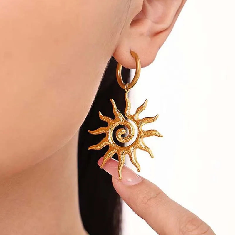 Boucles d'Oreilles Pendantes Soleil or
