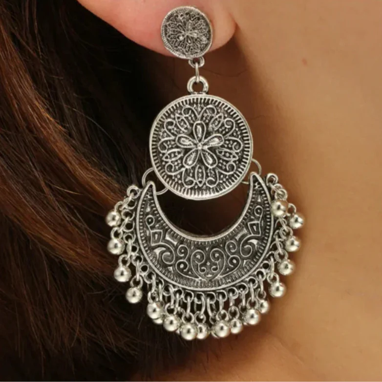 Boucles d'Oreilles Pendantes Style Bohême Baroque argent
