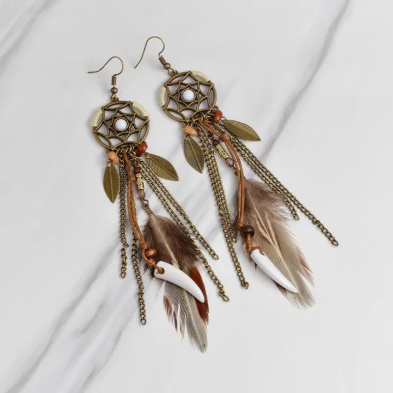 Boucles d'Oreilles Pendantes Style Tribal Ethnique