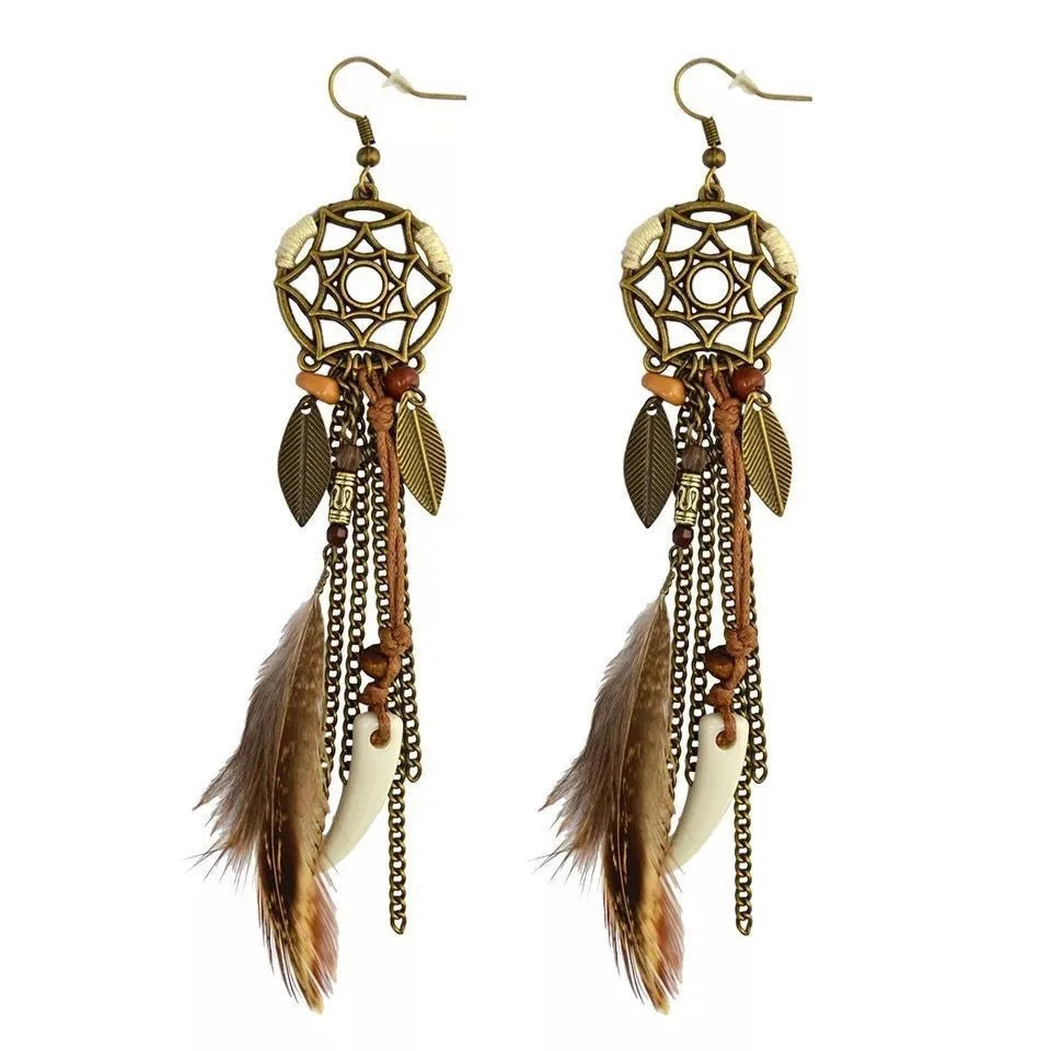 Boucles d'Oreilles Pendantes Style Tribal Ethnique