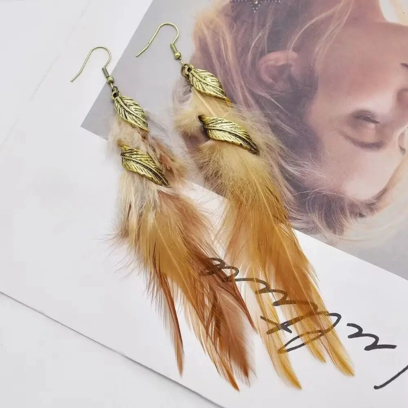 Boucles d'Oreilles Pendantes Stylées avec Plumes 6