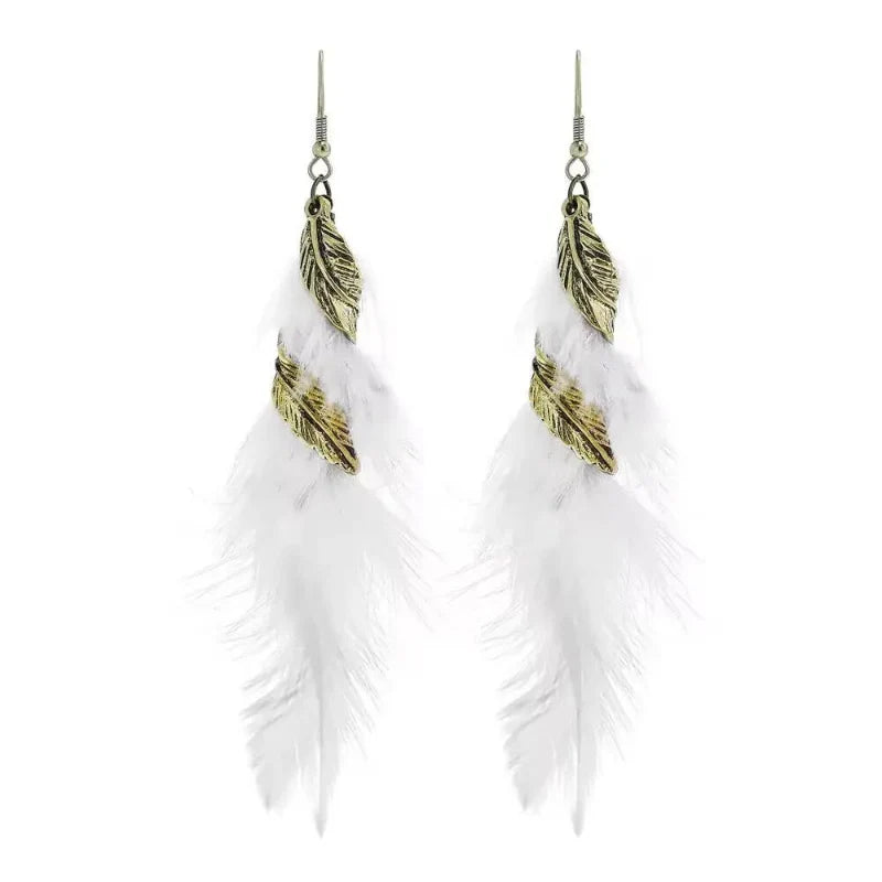 Boucles d'Oreilles Pendantes Stylées avec Plumes 2