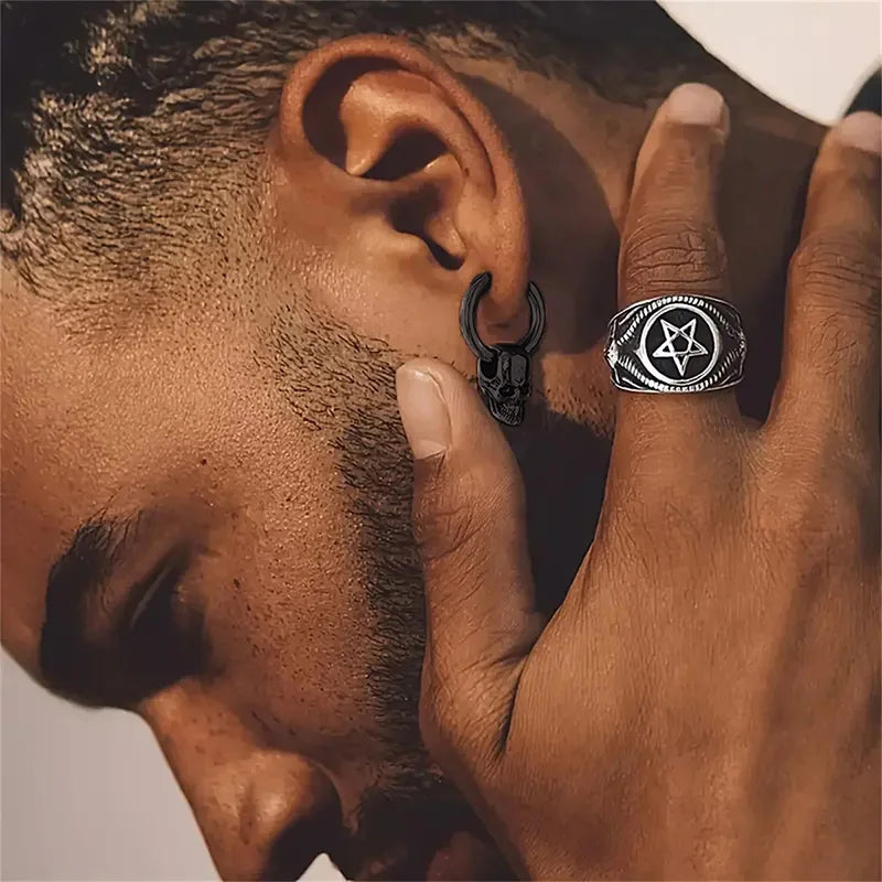 Hængende Øreringe med Dødningehoved til Mænd sort