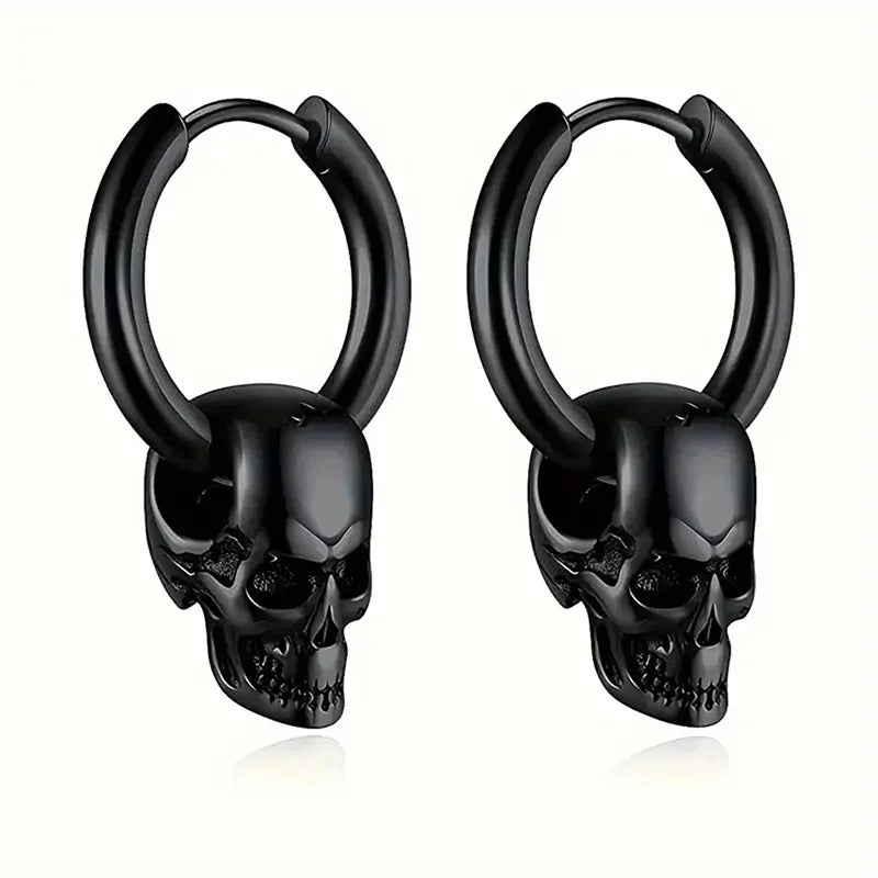 Boucles d'Oreilles Pendantes Tête de Mort pour Homme noir