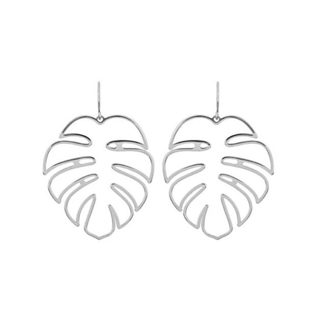 Boucles d'Oreilles Tropicales Feuille de Palmier argent