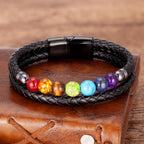7 Chakras Læderarmbånd til Mænd og Kvinder sort