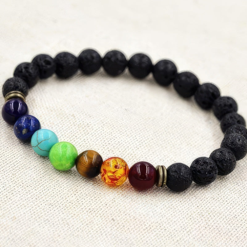 7 Chakras Armbånd Lava Sten 
