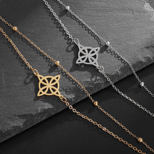 Armbånd i stål med heksens knude til kvinder, beskyttende wiccan-gourmette i sølv