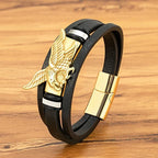 Herrearmbånd med ørne i guld læder