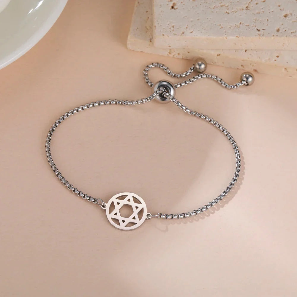 Justerbart armbånd med Davidsstjernen, jødisk symbol, sølv