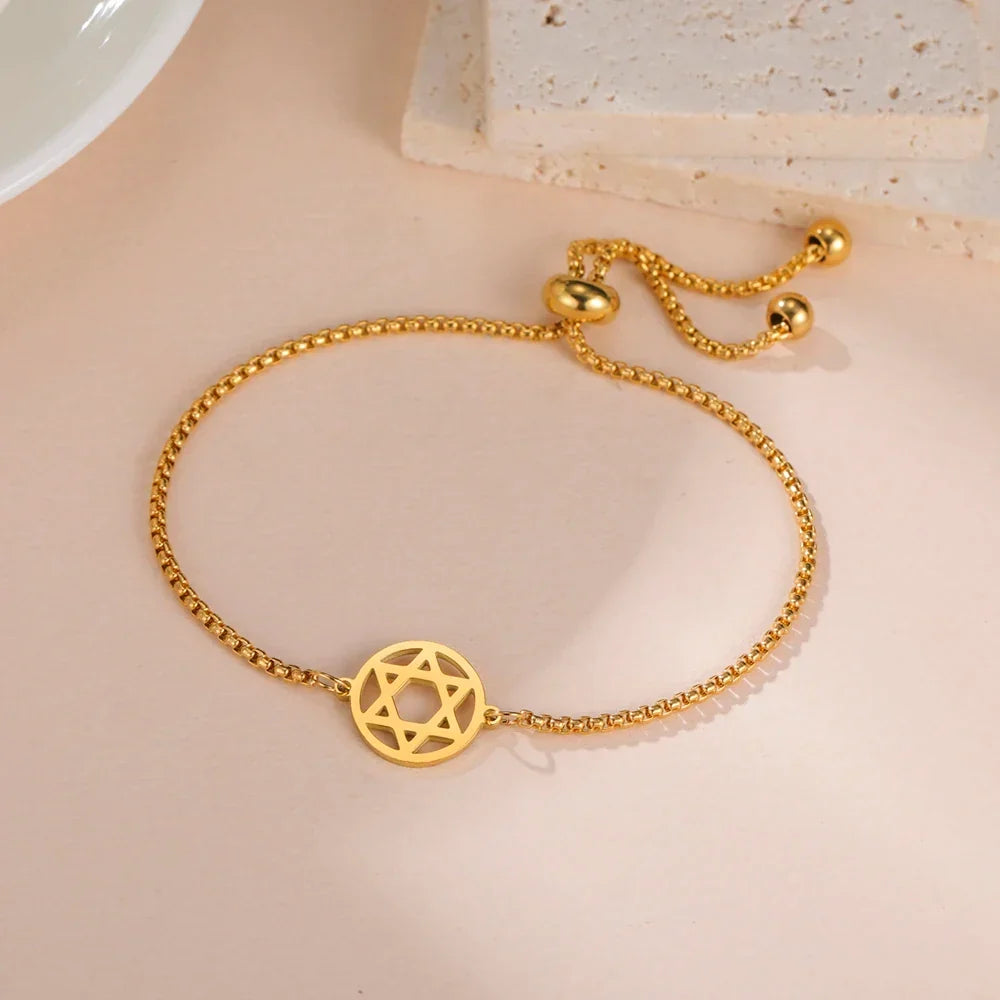 Justerbart armbånd med Davidsstjernen, jødisk symbol, gull