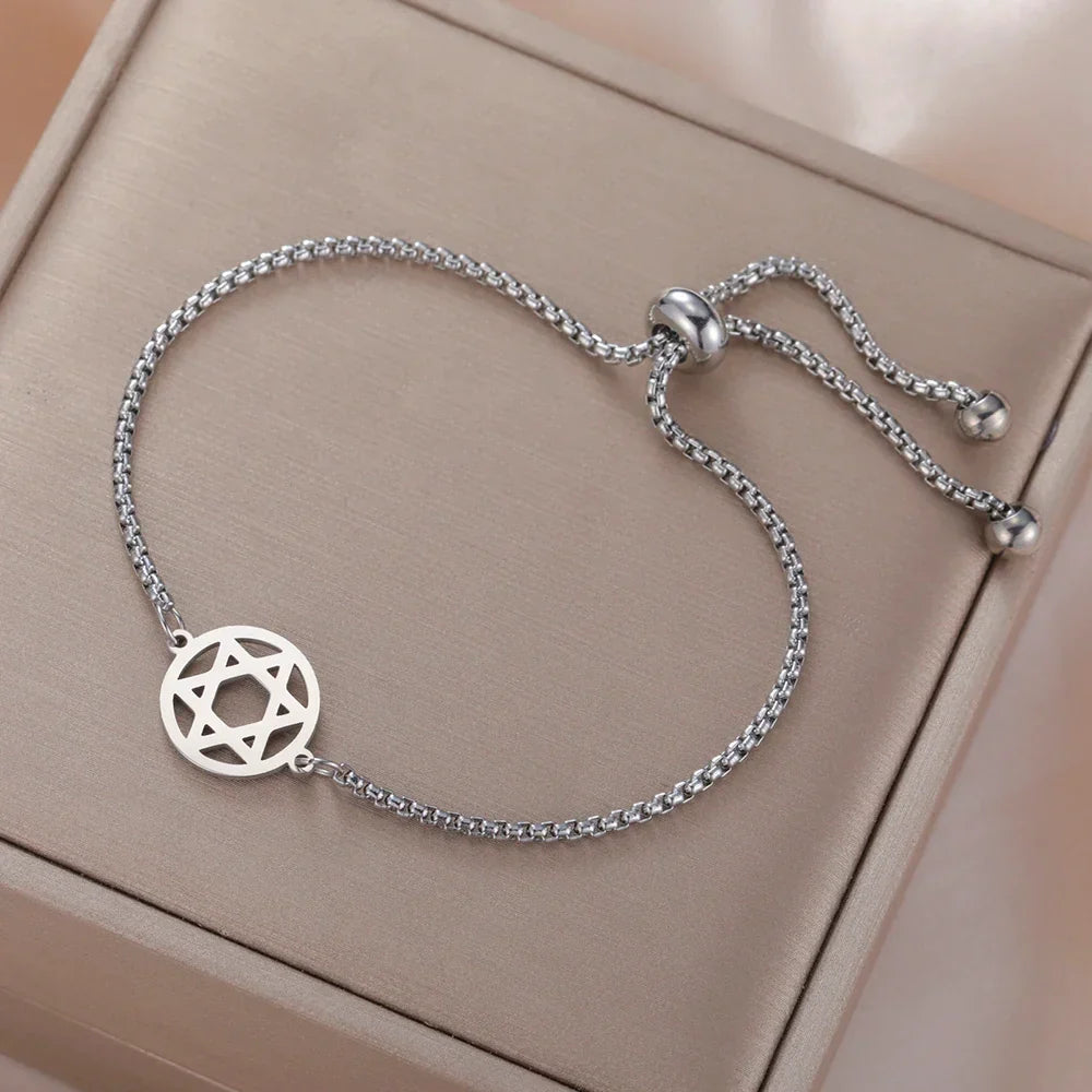 Justerbart armbånd med Davidsstjernen, jødisk symbol, sølv