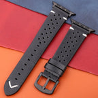 Apple Watch-armbånd i ekte lær svart og svart