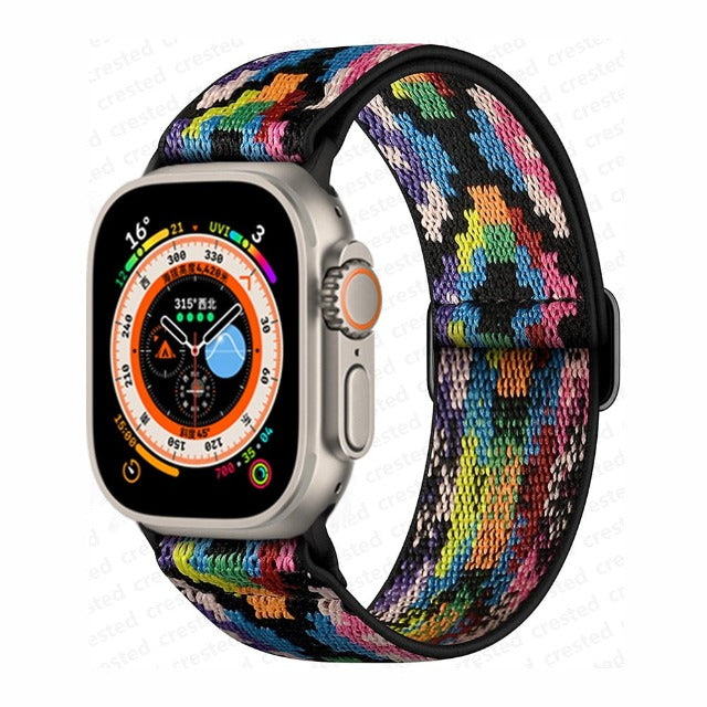 Apple Watch-Rem i vevd nylon regnbue