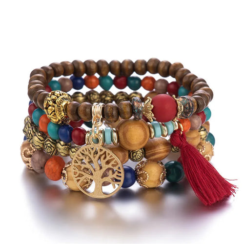 Livets Træ Gourmette Armbånd til Kvinder med Røde Perler