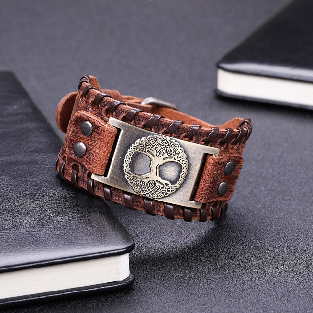 Náramek Strom života pro muže hnědý a zlatý