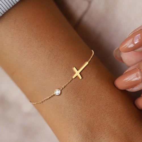 Armbånd med kors til kvinder guld & sølv