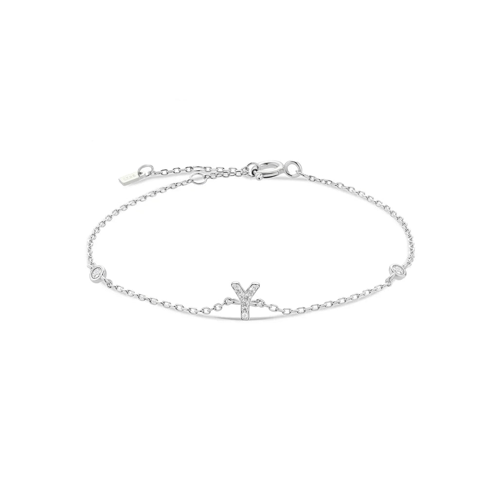 Bracelet avec initiale en strass argent y