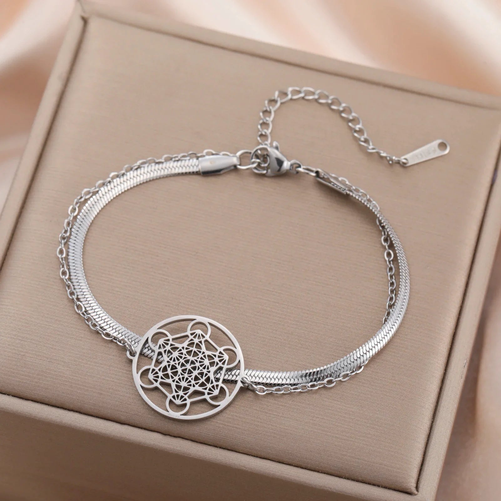 Bracelet avec Pendentif Cube de Métatron argent