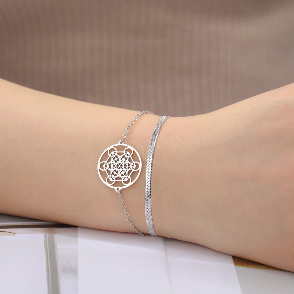 Bracelet avec Pendentif Cube de Métatron argent