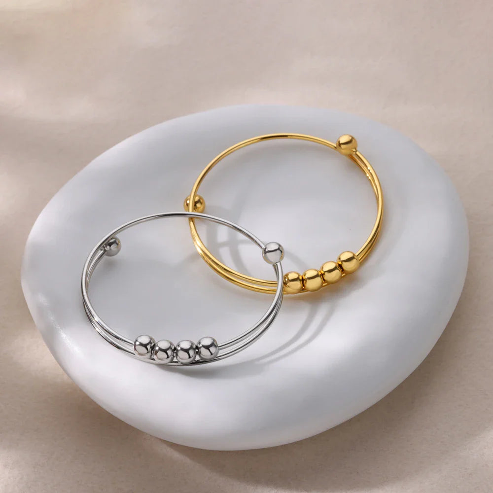 Armbånd med roterende perler mod stress til mænd eller kvinder sølv