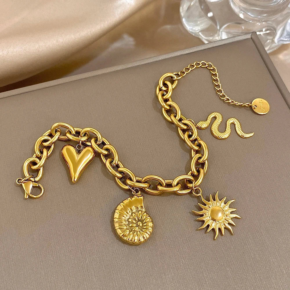 Bracelet avec Soleil et Coquillages pour Homme ou Femme or