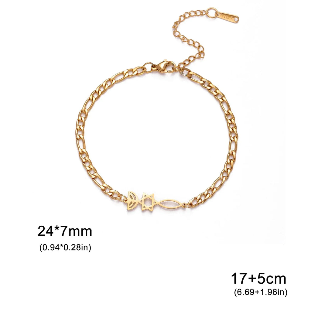 Armbånd med jødiske symboler Menorah og Davidsstjernen i guld