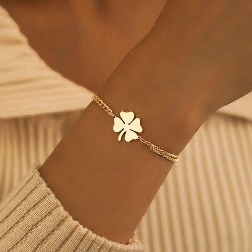 Armbånd med firkløver held og lykke guld