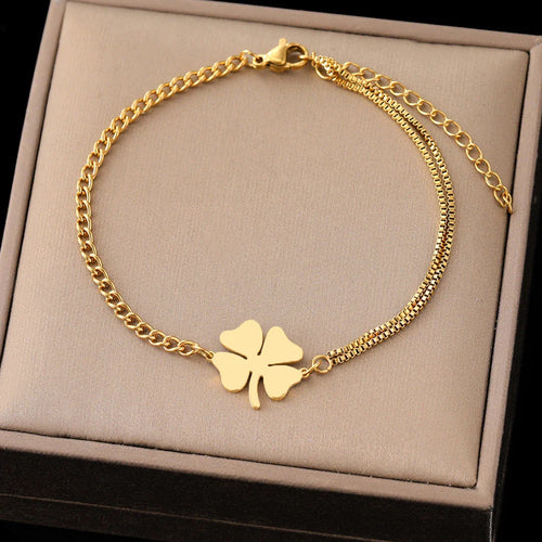 Armbånd med firkløver held og lykke guld