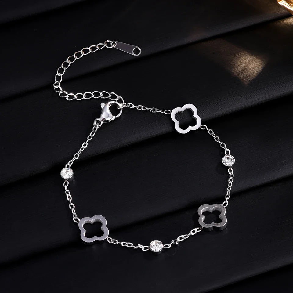 Bracelet avec Trèfles à 4 Feuilles avec Zircon argent