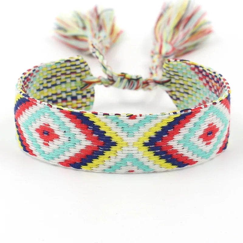 Bred brasiliansk armband med geometriska mönster turkosblå