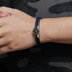 Herrekompassarmbånd i lær med kompass og vindrose svart