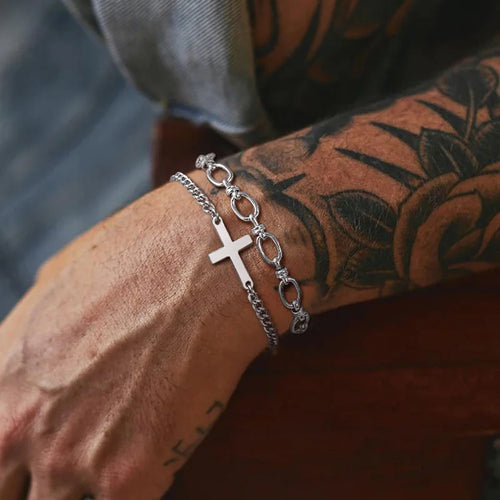 Armbånd Kors Gourmet Kæde Herre Eller Dame Sølv